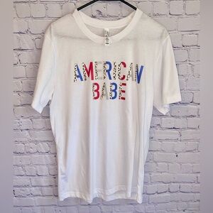 3/$15 White Graphic Tee with 'American Babe' Print